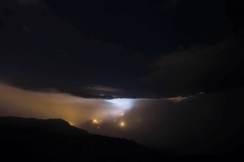 A gif of the low lying fog on top of Turtle Mountain